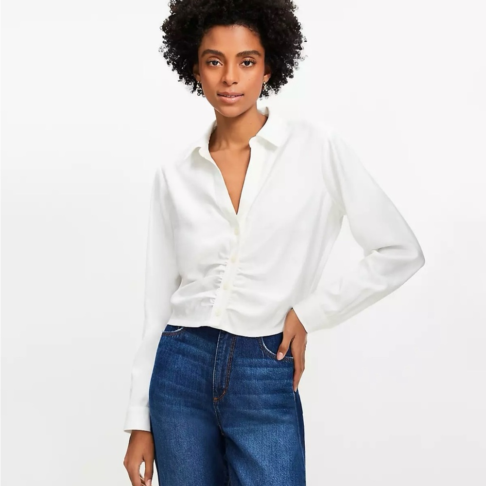 LOFT Shirred Modern Shirt, Cropped Fit
